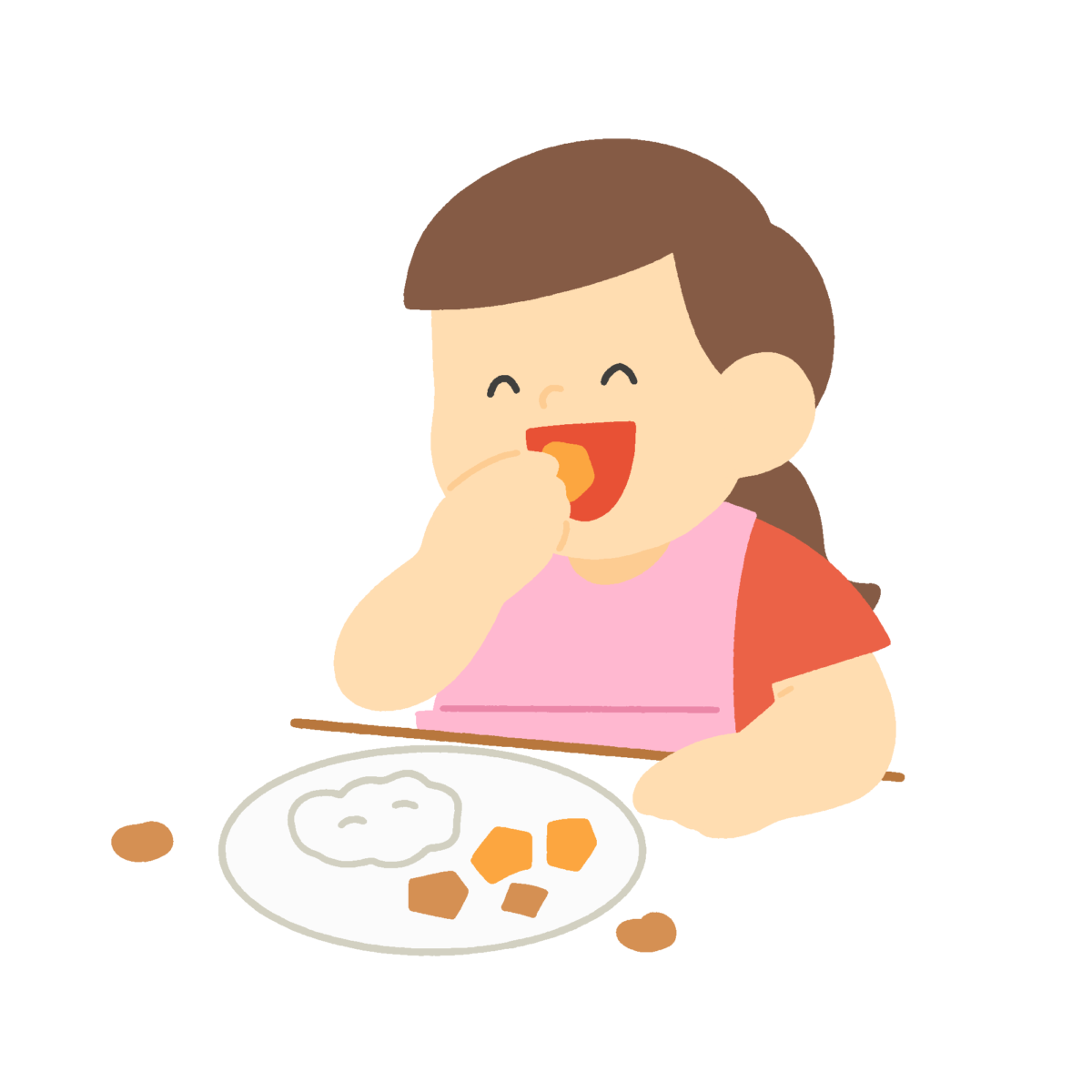 手づかみ食べをする女の子の無料イラスト｜離乳食・食育向け素材