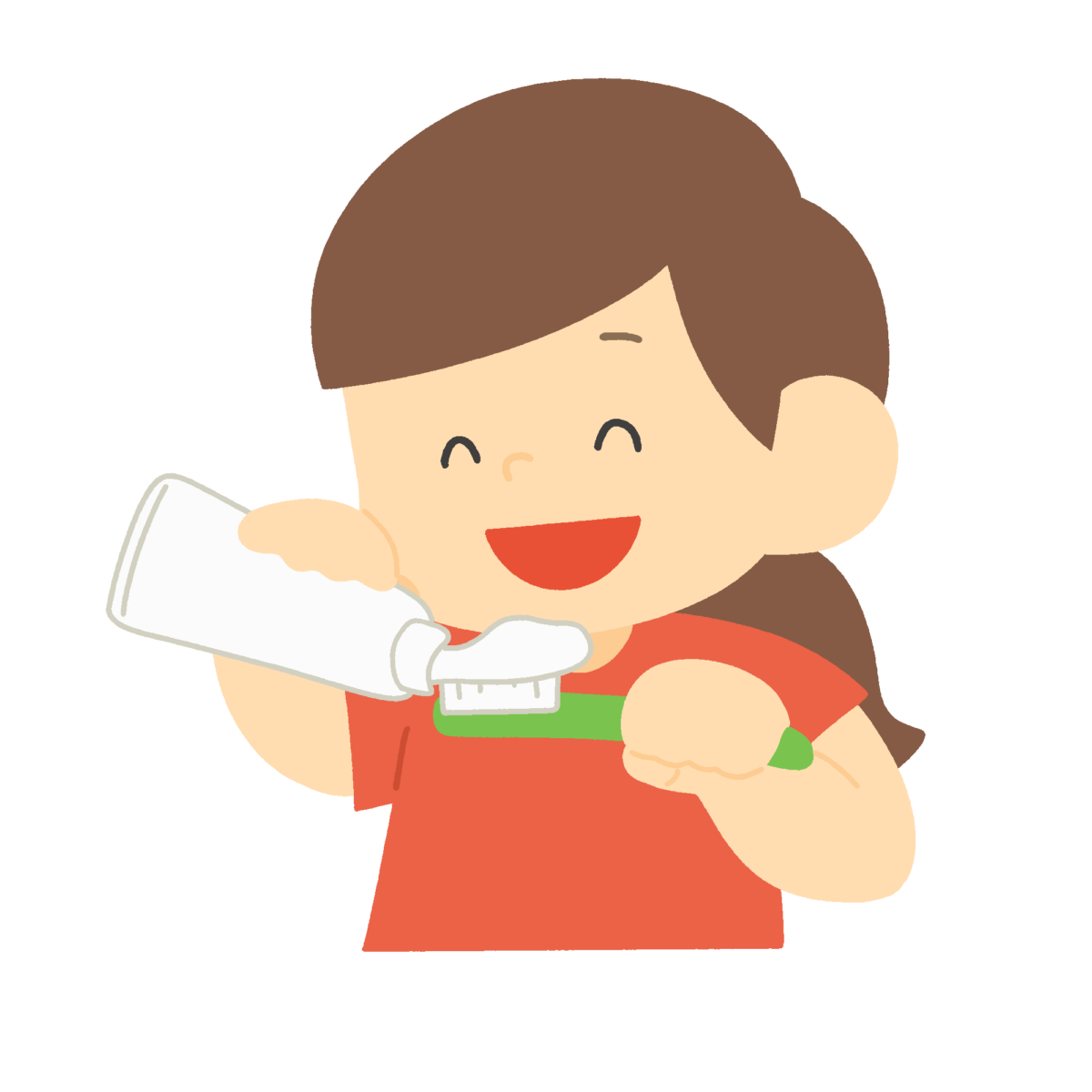 歯ブラシに歯磨き粉をつける女の子の無料イラスト｜歯科指導・保健だより向け素材