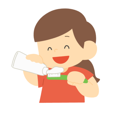 歯ブラシに歯磨き粉をつける女の子の無料イラスト｜歯科指導・保健だより向け素材