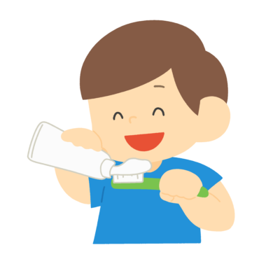 歯ブラシに歯磨き粉をつける男の子の無料イラスト|歯みがき指導・保健向け素材