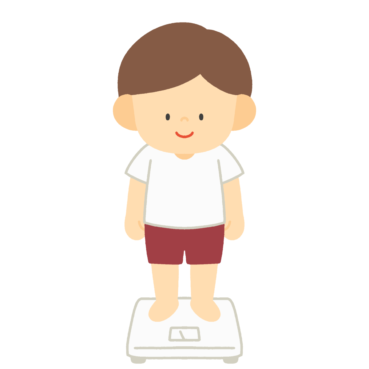 体重計に乗る体操服姿の男の子の無料イラスト｜身体測定・保健だより用素材