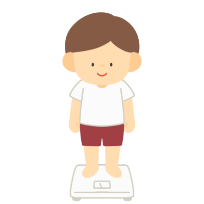 体重計に乗る体操服姿の男の子の無料イラスト|身体測定・保健だより用素材