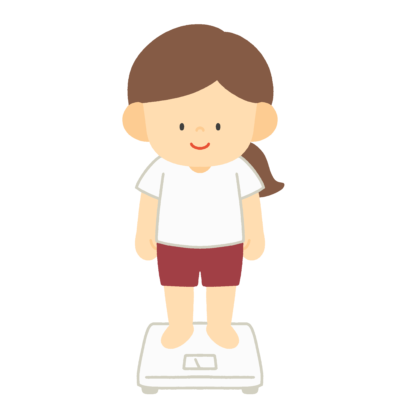 体重計に乗る体操服姿の女の子の無料イラスト|身体測定・保健だより用素材