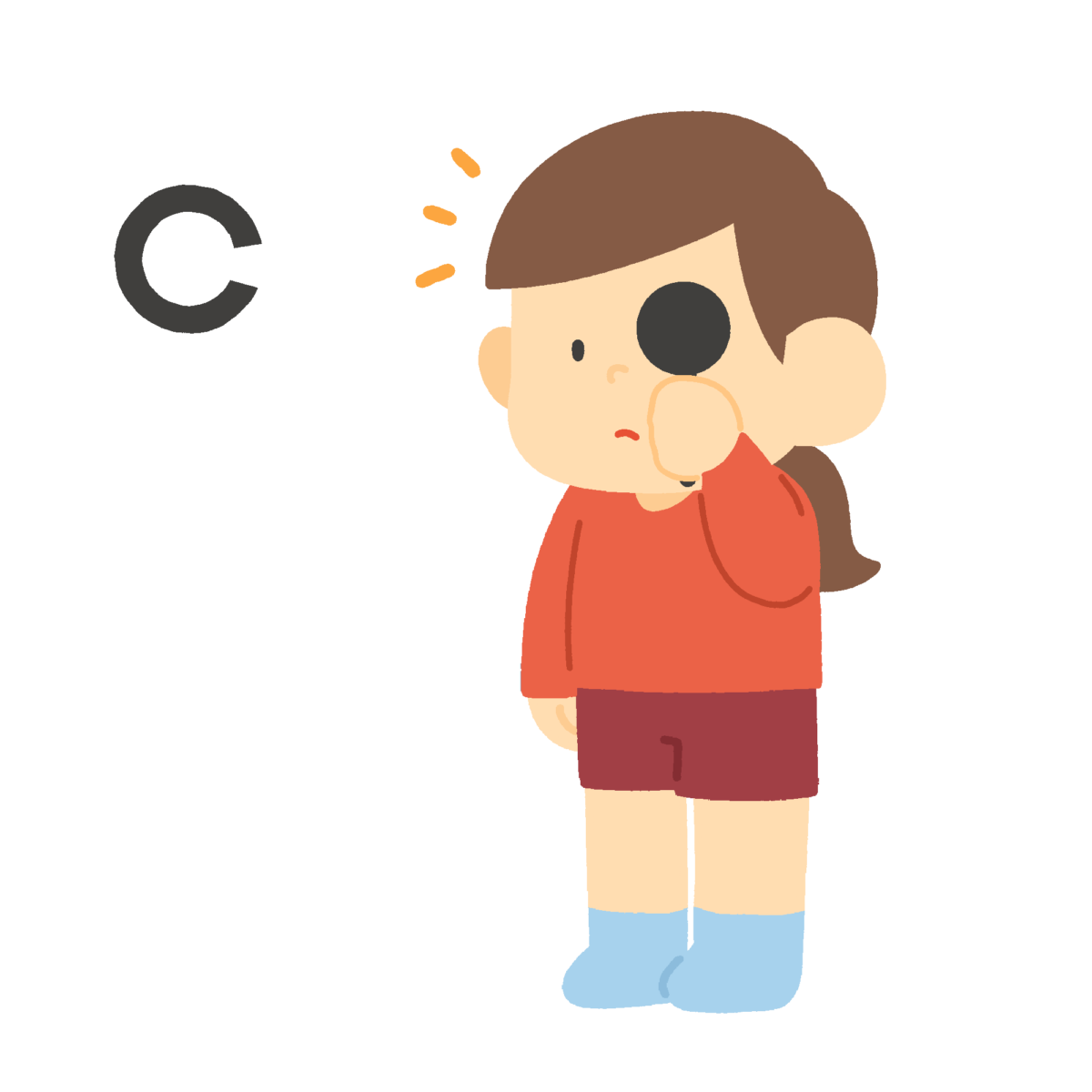 視力検査を受ける女の子の無料イラスト｜眼科検診・保健だより用素材