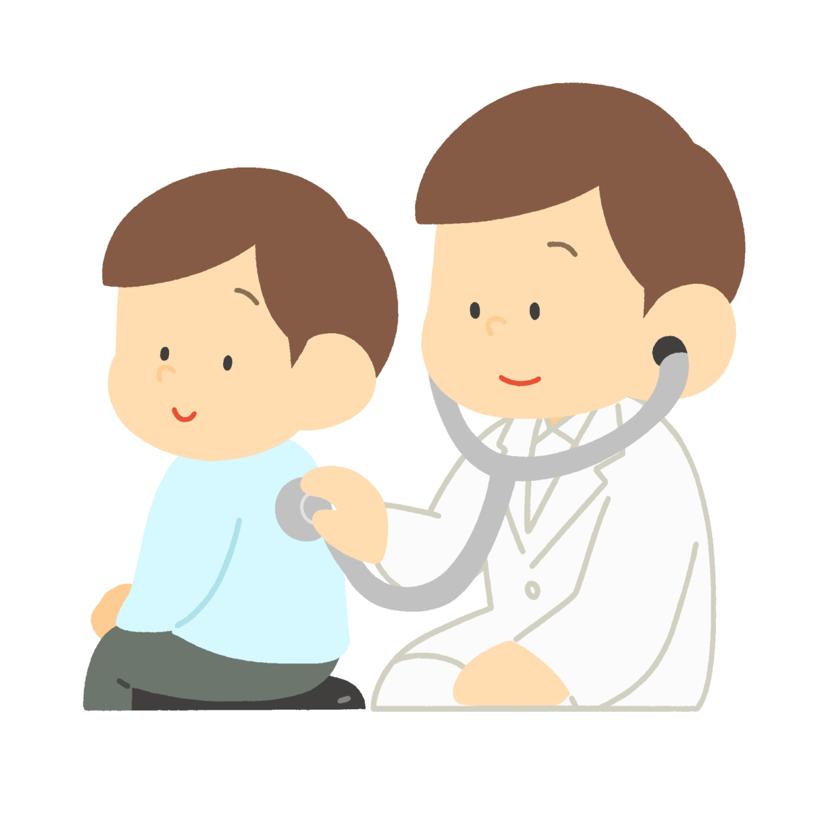 聴診器で背中の音を聞く医師の無料イラスト｜健康診断・保健だより向け素材