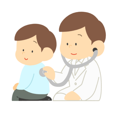 聴診器で背中の音を聞く医師の無料イラスト｜健康診断・保健だより向け素材