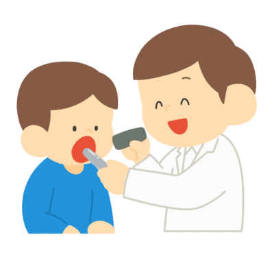 あーんと喉の診察をする医師の無料イラスト｜内科検診・保健だより向け素材