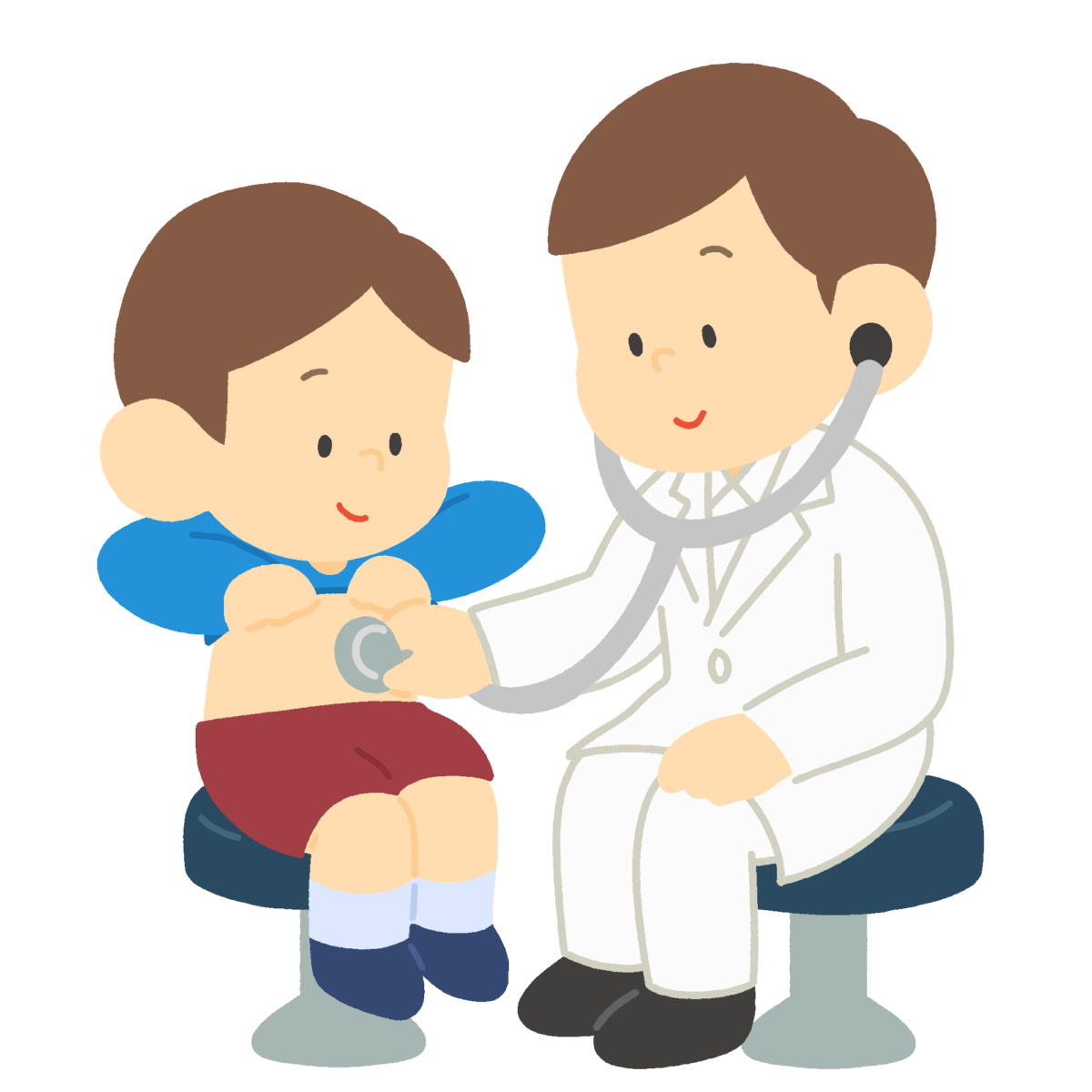 聴診器でお腹の音を聞く医師の無料イラスト｜内科検診・学校保健用素材