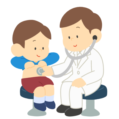 聴診器でお腹の音を聞く医師の無料イラスト｜内科検診・学校保健用素材