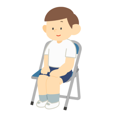 パイプ椅子に座る体操服の男の子の無料イラスト｜健康診断・学校行事用素材
