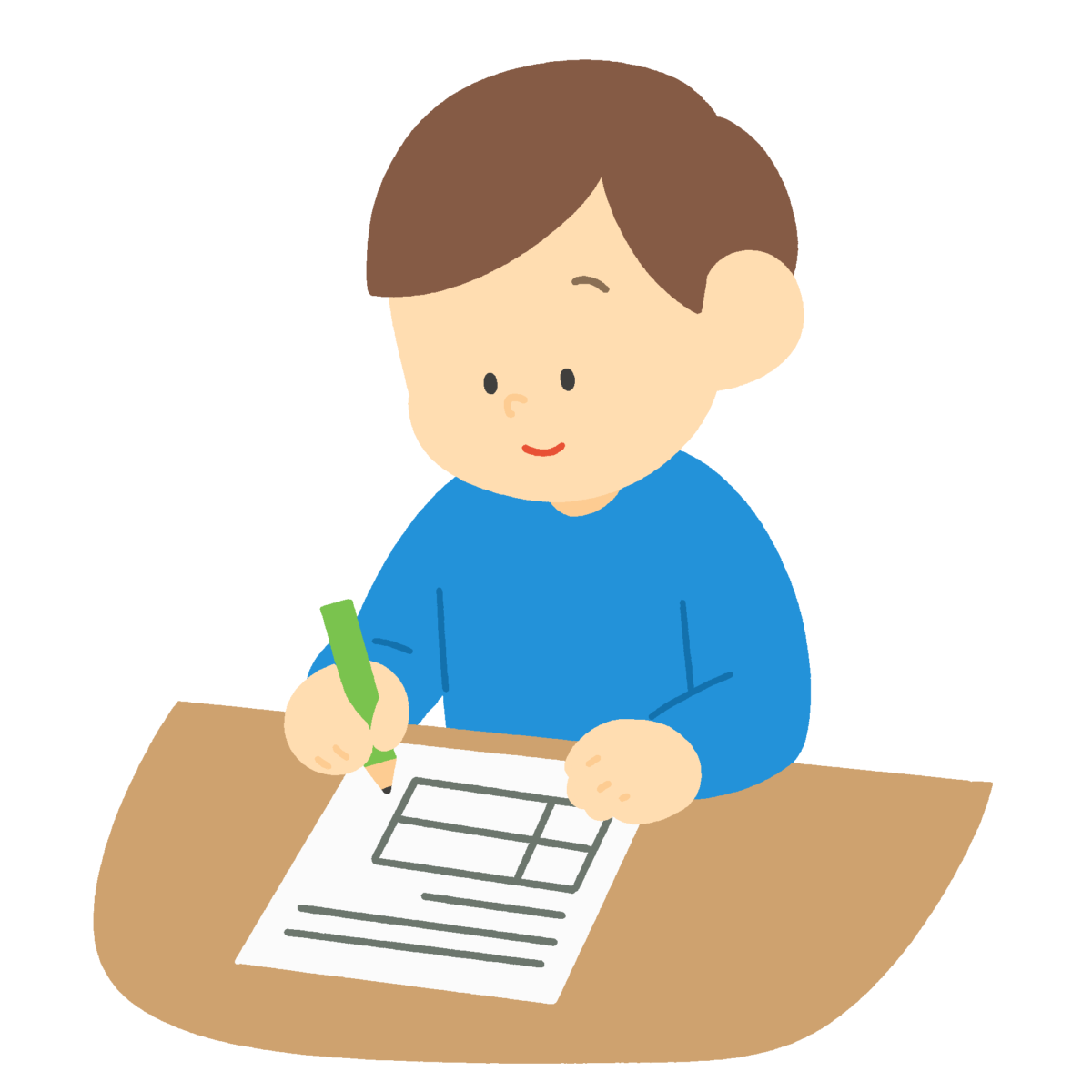 問診表を書く男性の無料イラスト｜申請書記入シーン素材
