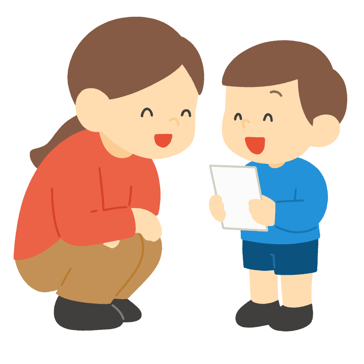 健診結果を母親に見せる子どもの無料イラスト｜学級通信・保健だより素材