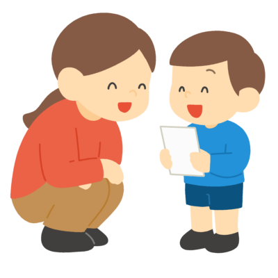 健診結果を母親に見せる子どもの無料イラスト｜学級通信・保健だより素材