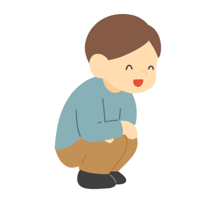 しゃがんで話を聞く男性の無料イラスト|保育・保健指導向け素材