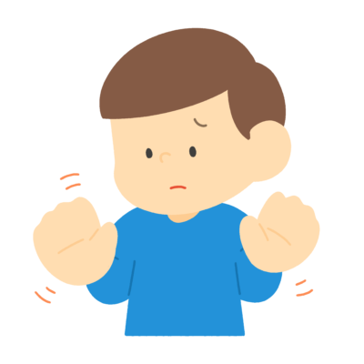 両手を振って嫌がる男の子の無料イラスト｜生活指導向け素材