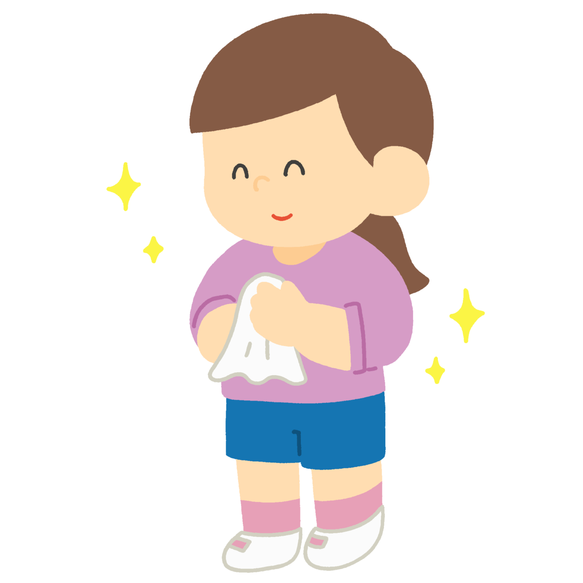 ハンカチで手を拭く女の子の無料イラスト｜保健指導向け素材