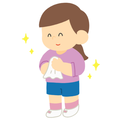 ハンカチで手を拭く女の子の無料イラスト|保健指導向け素材