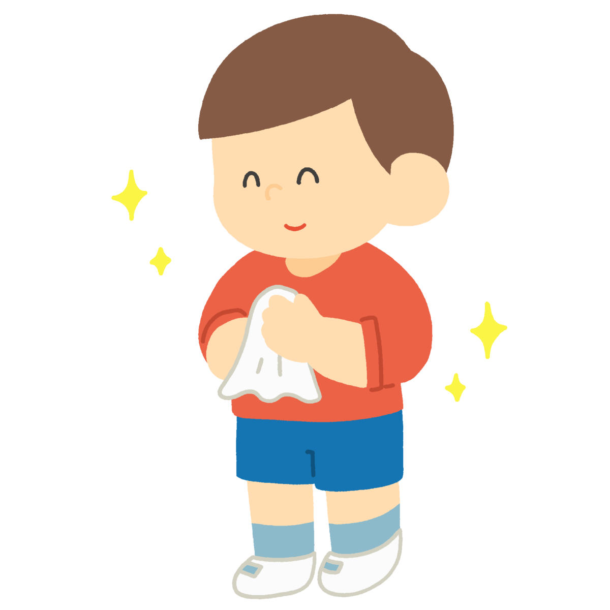 ハンカチで手を拭く男の子の無料イラスト｜保健指導向け素材
