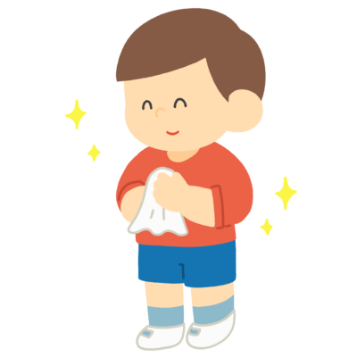 ハンカチで手を拭く男の子の無料イラスト|保健指導向け素材
