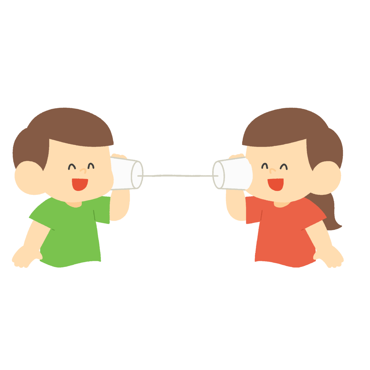 糸電話で遊ぶ子どもたちの無料イラスト｜昔あそび・生活科カラー素材