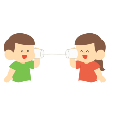 糸電話で遊ぶ子どもたちの無料イラスト|昔あそび・生活科カラー素材
