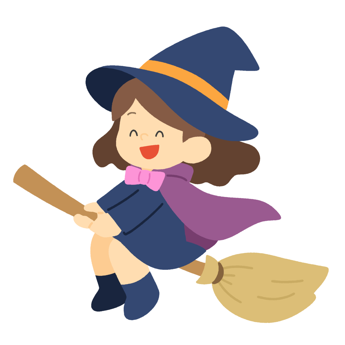 箒に乗った魔女の無料イラスト｜ハロウィン向け素材