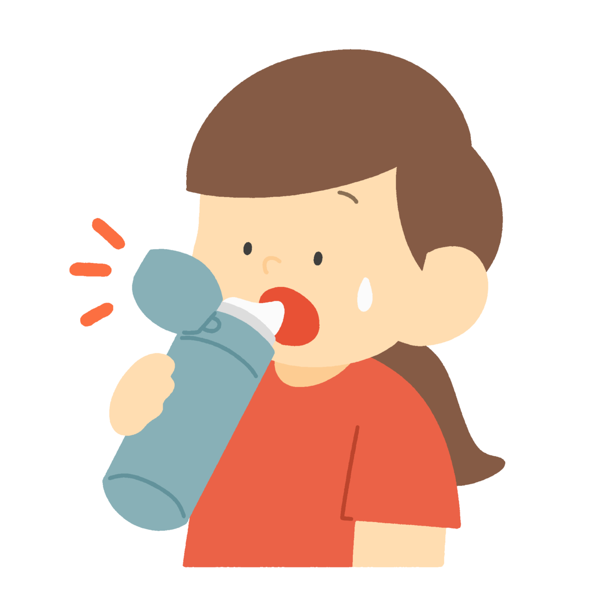 水筒で水分補給する女の子の無料イラスト｜体育連絡用素材