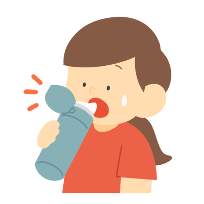 水筒で水分補給する女の子の無料イラスト|体育連絡用素材