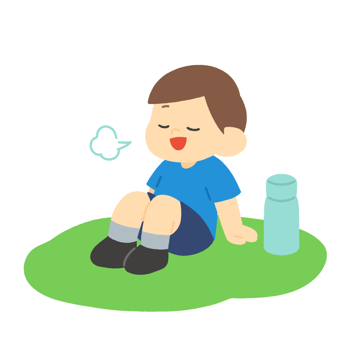 座って休む男の子の無料イラスト｜保健だより向け素材