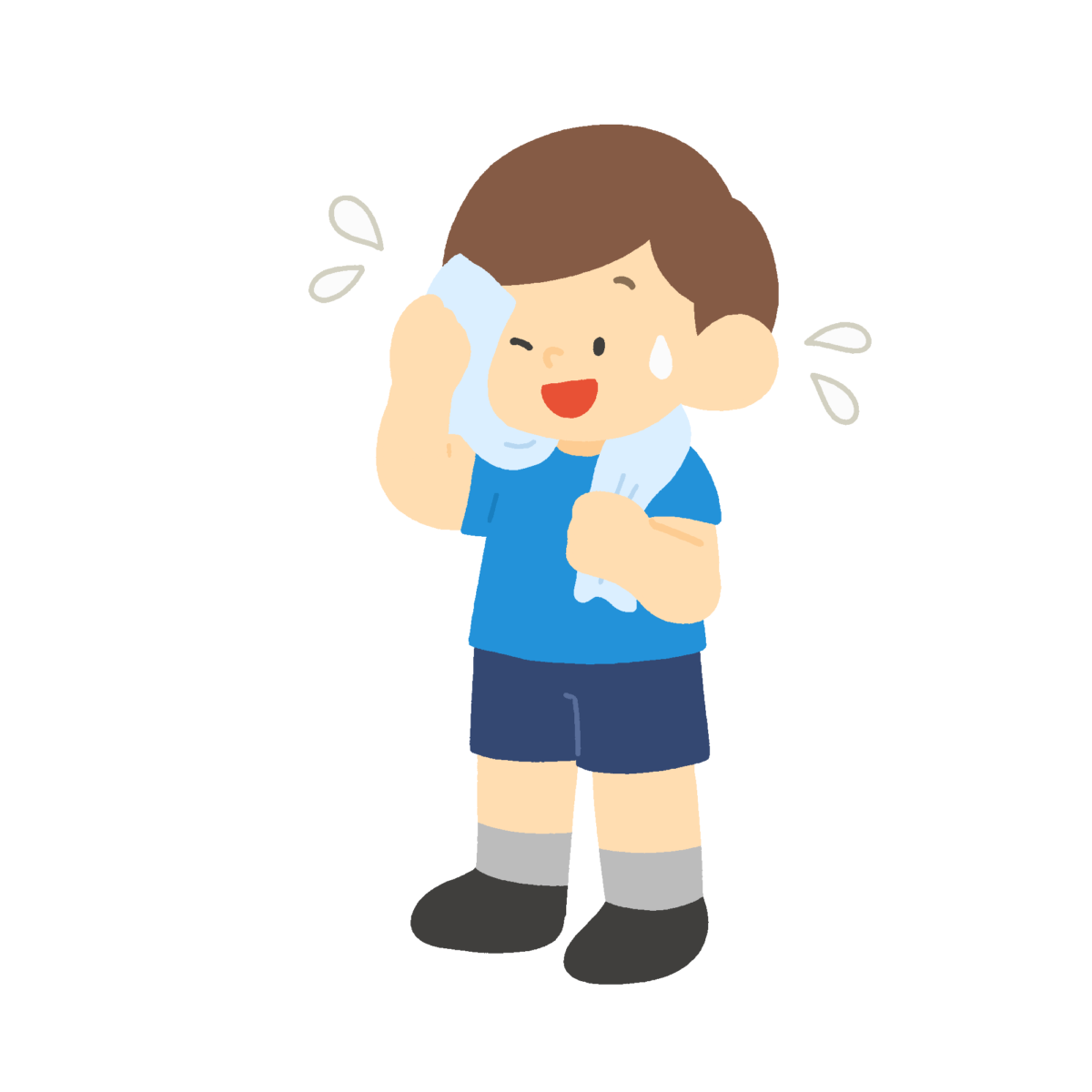 汗を拭く男の子の無料イラスト｜保健だより向け素材