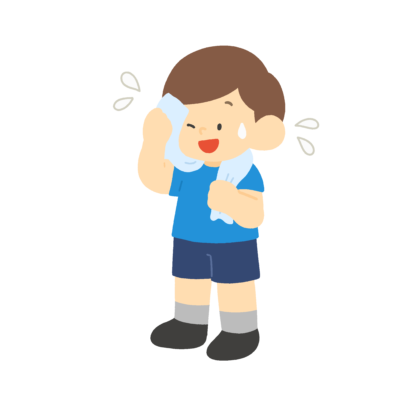 汗を拭く男の子の無料イラスト｜保健だより向け素材
