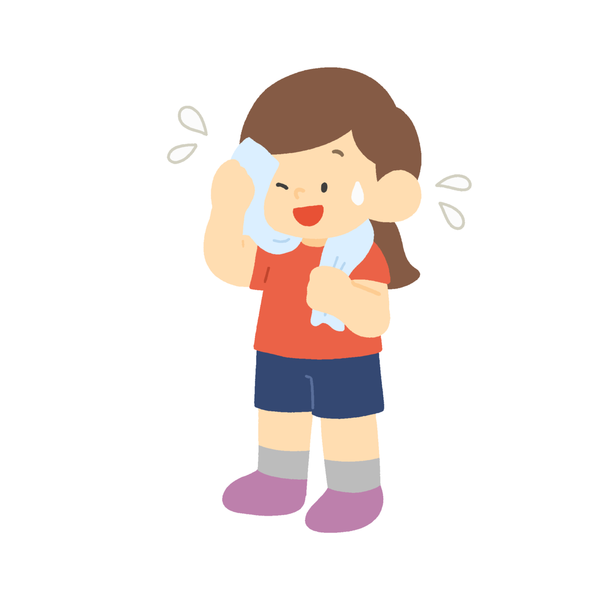汗を拭く女の子の無料イラスト｜保健だより向け素材