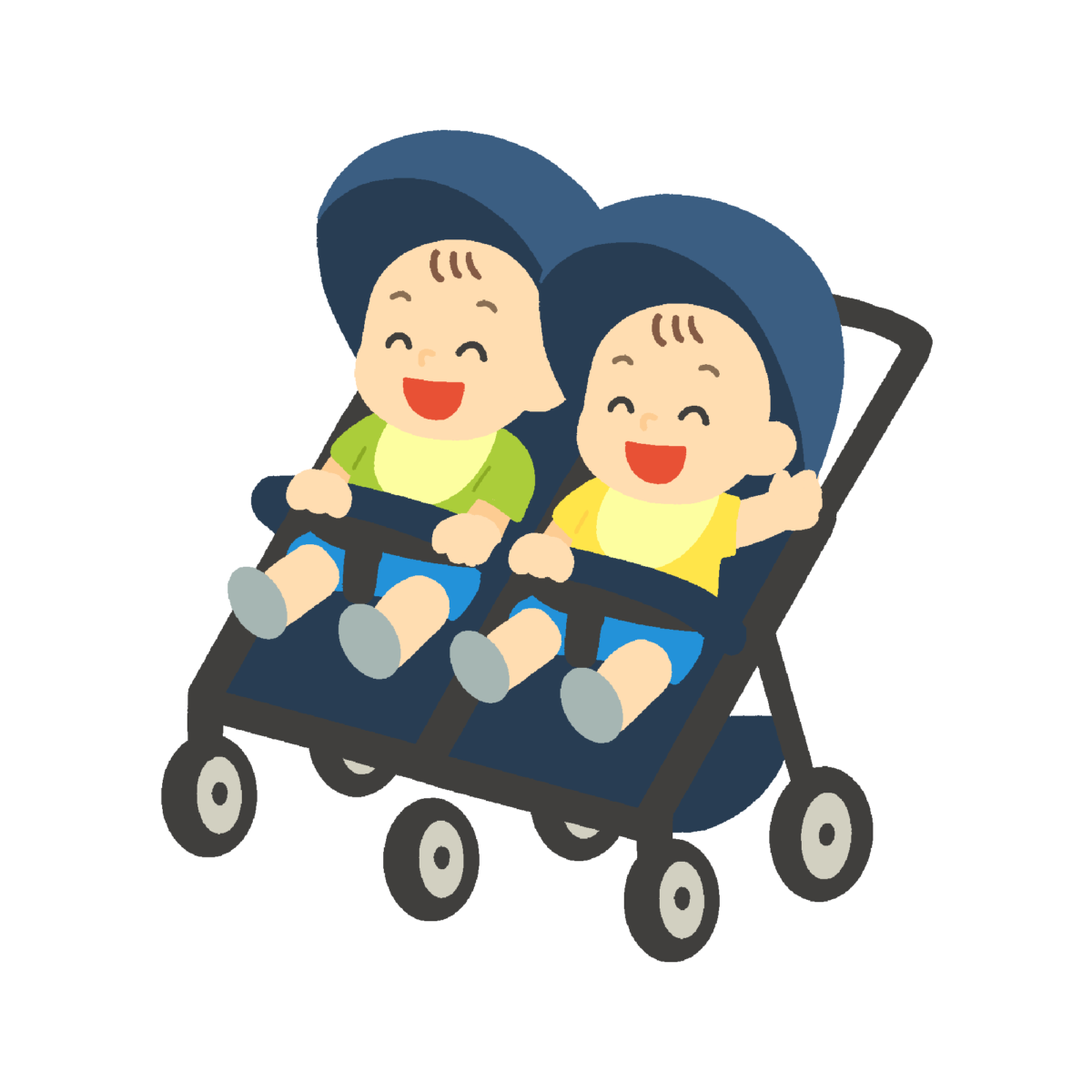 双子用ベビーカーの子どもの無料イラスト｜育児向け素材