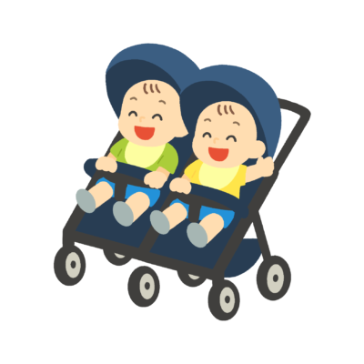 双子用ベビーカーの子どもの無料イラスト｜育児向け素材