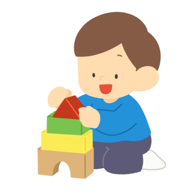 積み木で遊ぶ男の子の無料イラスト｜保育向け素材