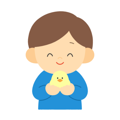 ひよこを大切に持つ男の子の無料イラスト｜道徳向け素材