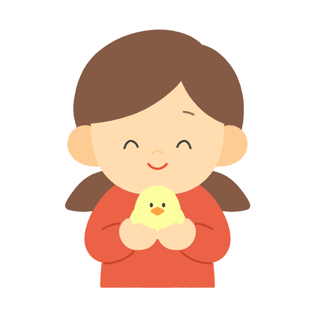ひよこを大切に持つ女の子の無料イラスト｜道徳向け素材
