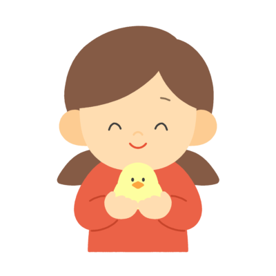 ひよこを大切に持つ女の子の無料イラスト｜道徳向け素材