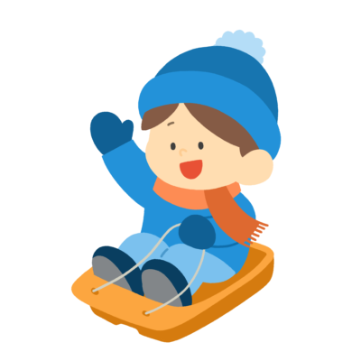 そり遊びをする男の子の無料イラスト｜冬遊び向け素材