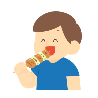 焼き鳥を食べる子どもの無料イラスト｜食育向け素材