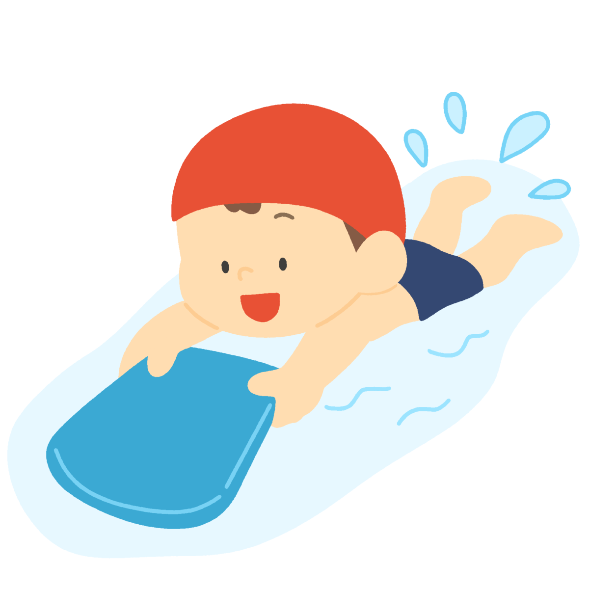 ビート板で泳ぐ子どもの無料イラスト｜体育向け素材