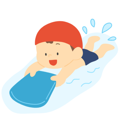 ビート板で泳ぐ子どもの無料イラスト|体育向け素材