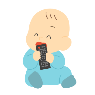 リモコンを舐める赤ちゃんの無料イラスト|育児安全向け素材