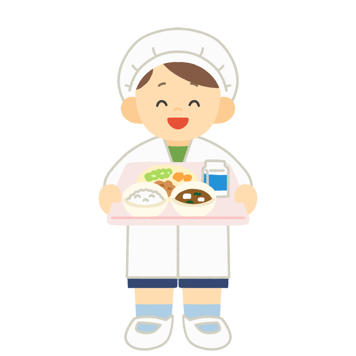 給食を運ぶ給食当番の無料イラスト｜給食向け素材