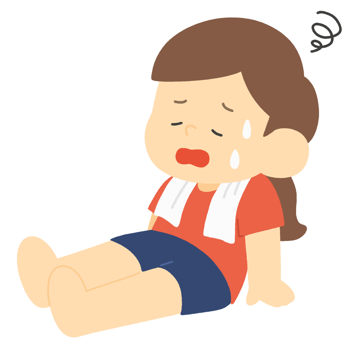 汗をかいて座り込む女の子の無料イラスト｜保健向け素材