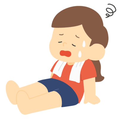 汗をかいて座り込む女の子の無料イラスト｜保健向け素材