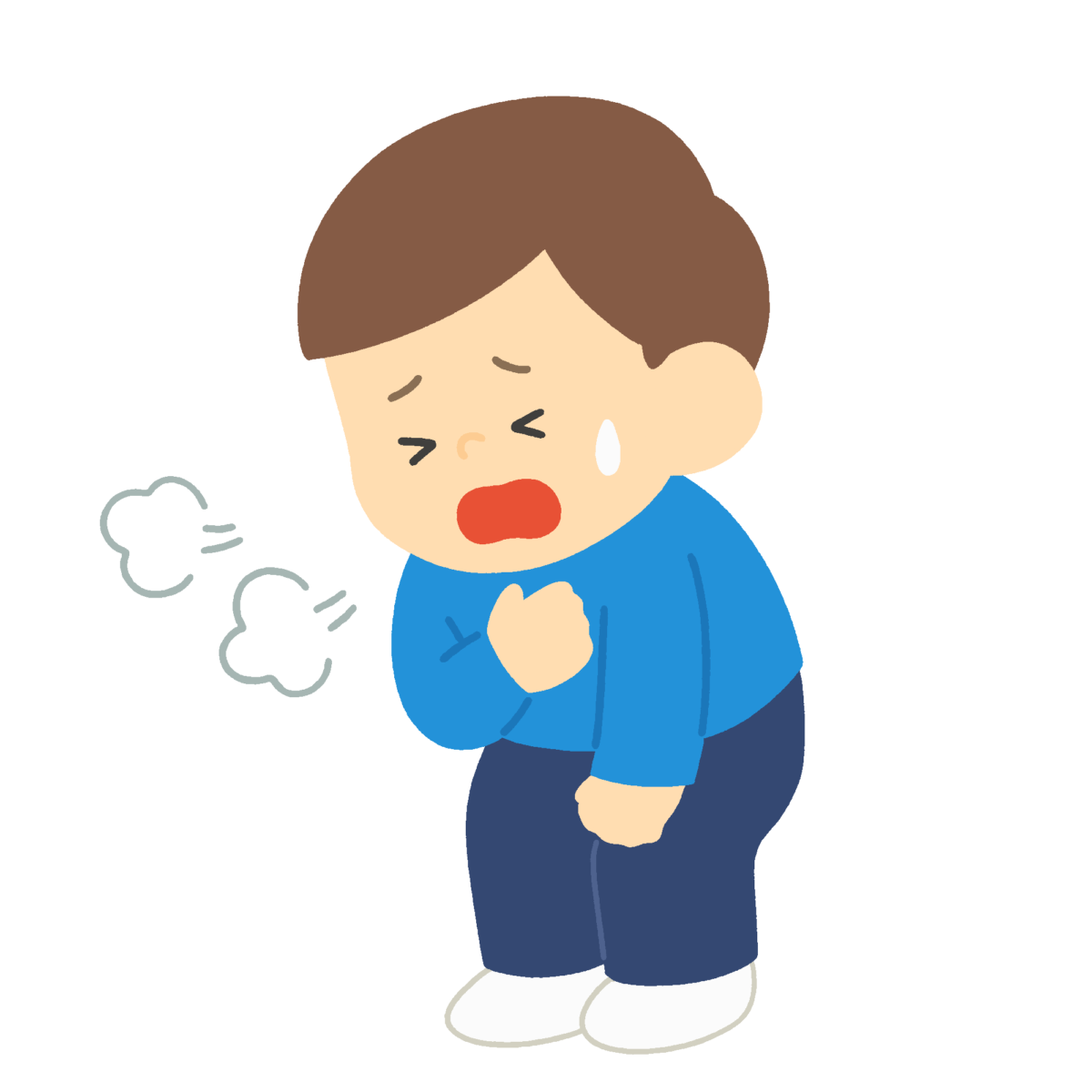 胸を押さえて呼吸する男の子の無料イラスト｜保健向け素材