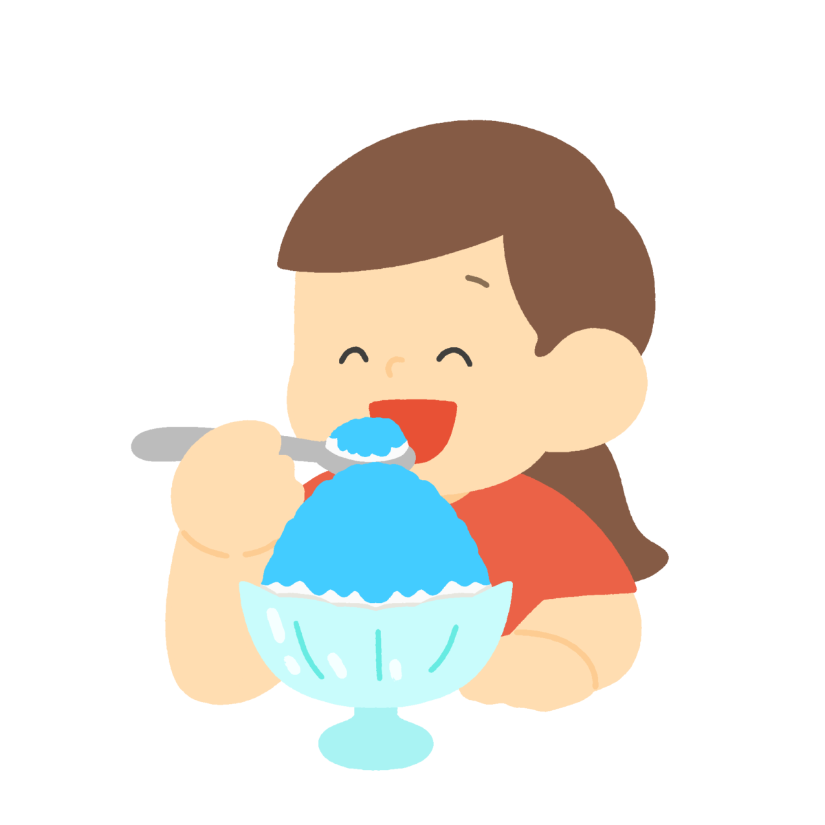 ブルーハワイかき氷を食べる子の無料イラスト｜夏素材