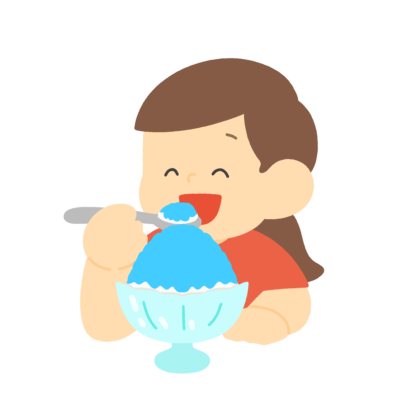 ブルーハワイかき氷を食べる子の無料イラスト｜夏素材