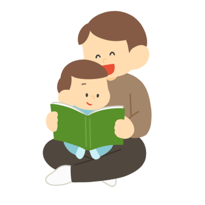 読み聞かせする父親の無料イラスト｜親子読書向け素材